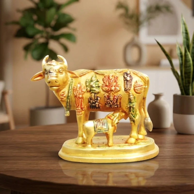 Brass Cow with Calf Showpiece, 5.5 inch – for Table Décor