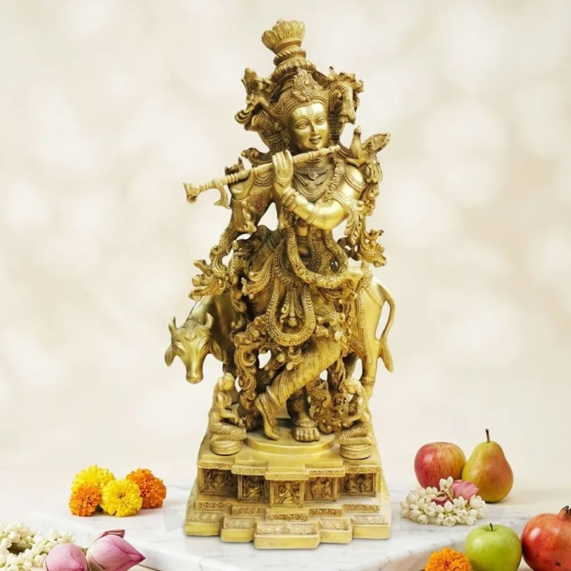 Krishna Ji with Flute Idol in Brass, 28 inch, 34 kg – for Temple and Entrance