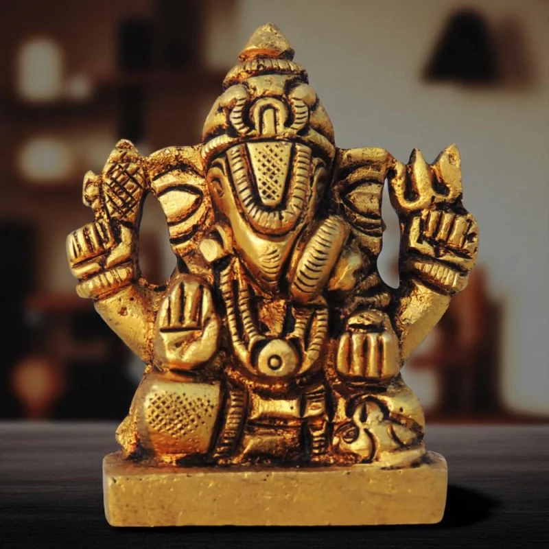 Ganesh Ji Idol in Brass (Dagdu), 2 inch – for Desk and Car