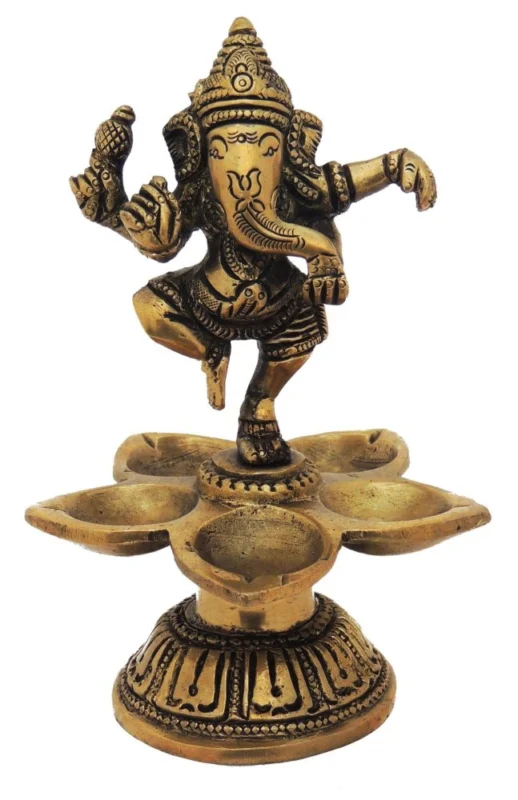 Ganesh Ji Idol in Brass, Dancing (Ganesha), 5.2 inch