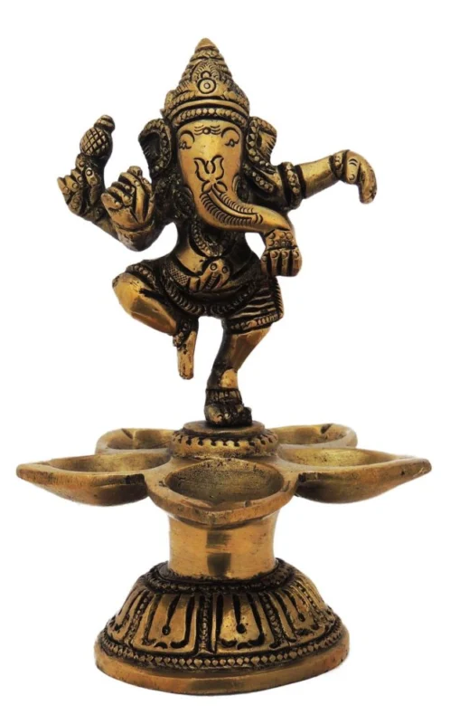 Ganesh Ji Idol in Brass, Dancing (Ganesha), 5.2 inch