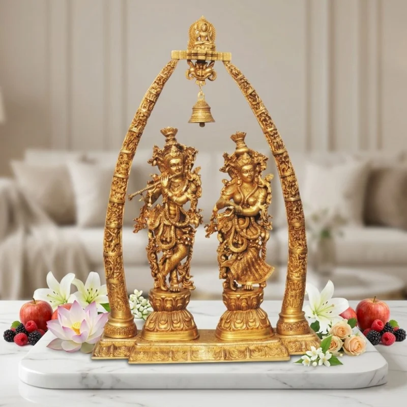Radha Krishna Idol in Brass (Darbar), 31.7 inch, 60 kg – for Temple and Entrance