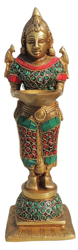 Brass Lady Oil Lamp (Deepak) (Deep), 10 inch, brass, Vedikcraft Moradabad