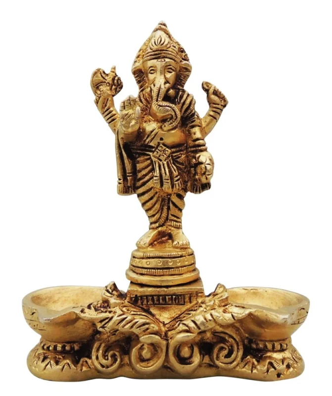 Brass Ganesh Stand Diya (Deepak), 5.5 inch