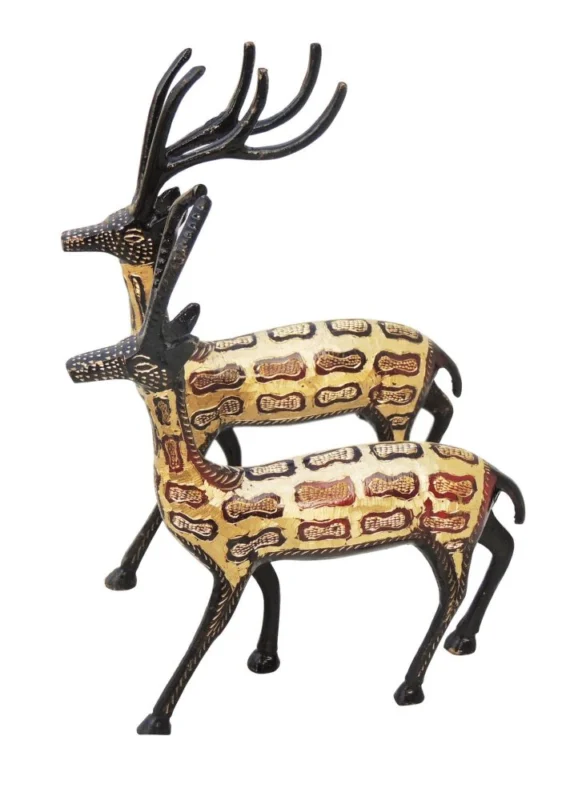 Brass Deer Showpiece Pair, 9.5 inch