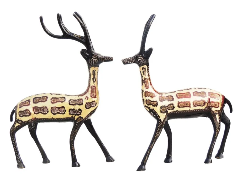 Brass Deer Showpiece Pair, 9.5 inch