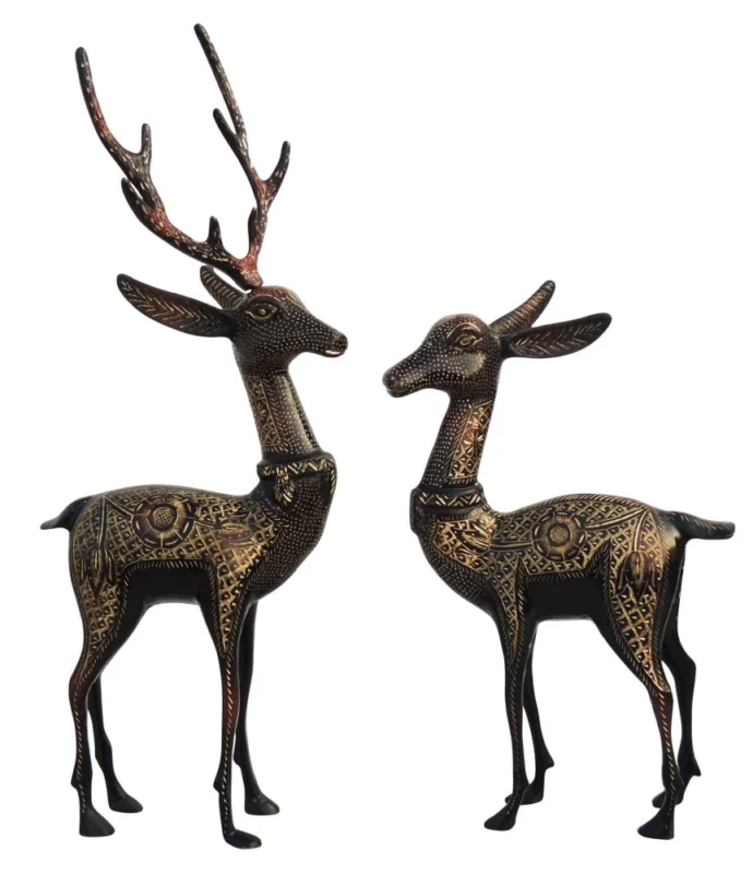 Brass Deer Showpiece Pair, 20.5 inch, 5.1 kg – for Living Room and Entrance