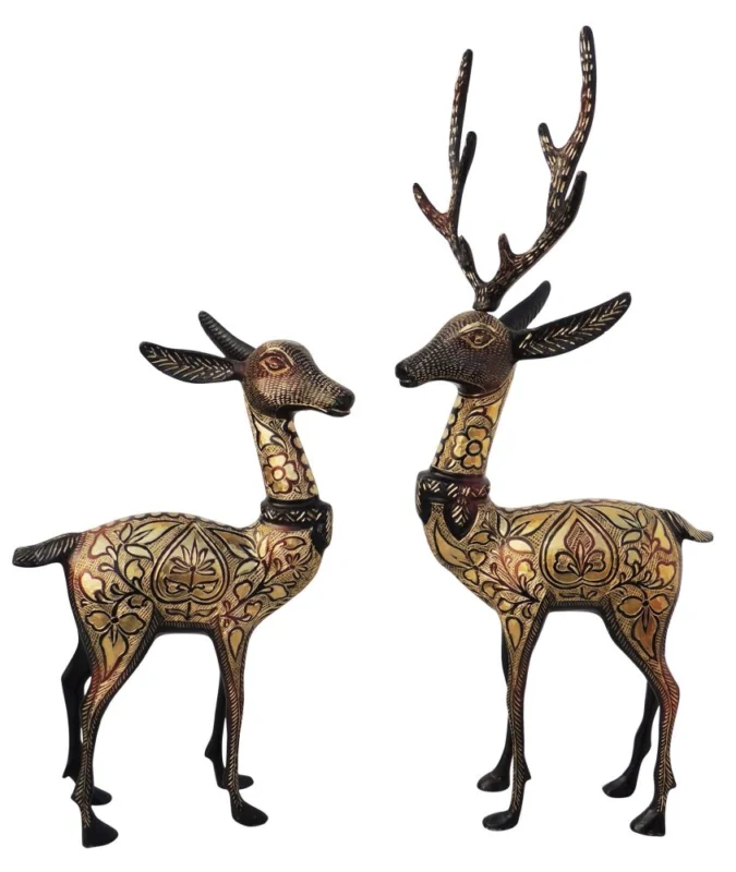 Brass Deer Showpiece Pair, 20.5 inch, 5.02 kg
