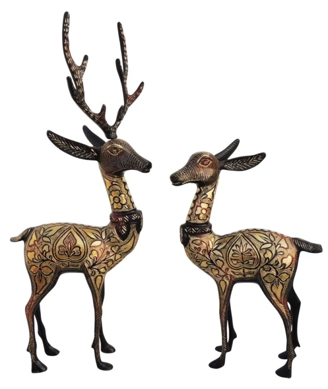 Brass Deer Showpiece Pair, 20.5 inch, 5.02 kg – for Living Room and Entrance