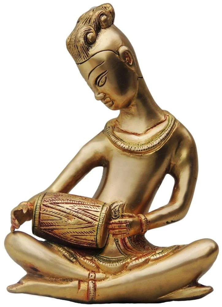 Brass Dholak Rajisthani Figurine, 8.5 inch, brass, Vedikcraft Moradabad