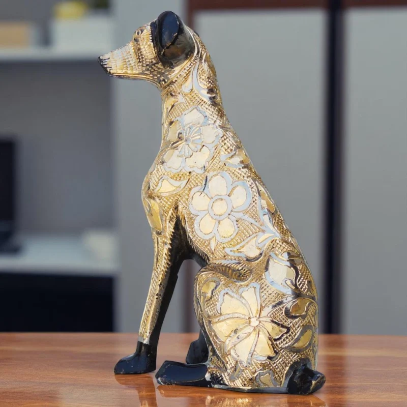Brass Dog Showpiece, 7 inch, design AN048-C – for Table Décor