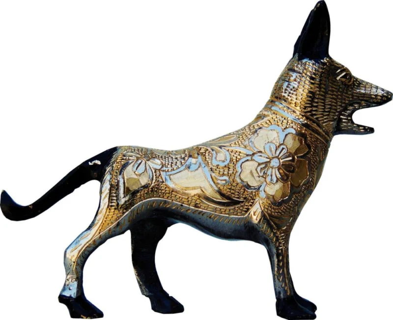 Brass Dog Showpiece, 5 inch, design AN051-A – for Table Décor