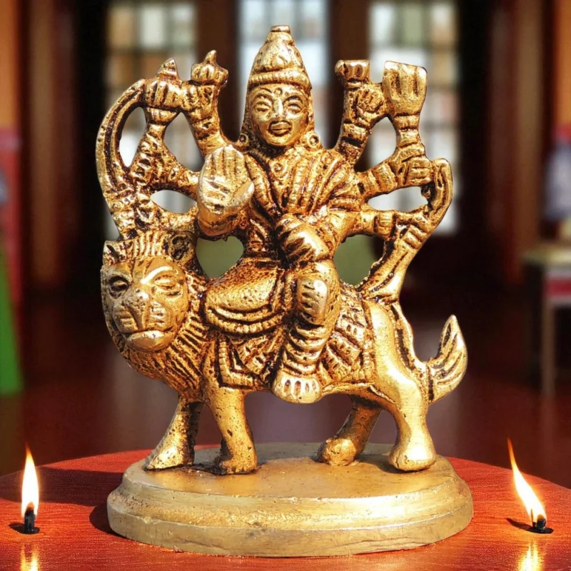Durga Maa Idol in Brass, 3 inch, 220 g – for Desk and Car