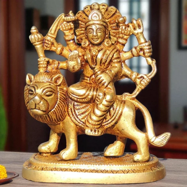 Durga Maa Idol in Brass, 3.7 inch, brass, Vedikcraft Moradabad