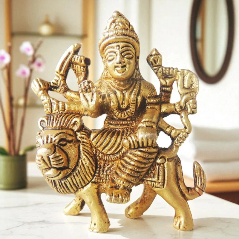 Durga Maa Idol in Brass, 3 inch, 240 g – for Desk and Car