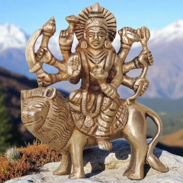Durga Maa Idol in Brass, 4 inch, brass, Vedikcraft Moradabad