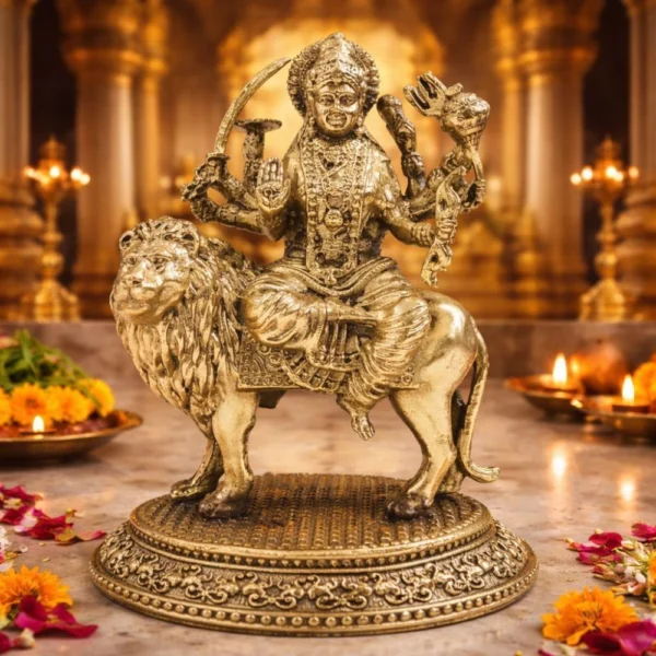 Durga Maa Idol in Brass, 4.2 inch, 290 g, brass, Vedikcraft Moradabad