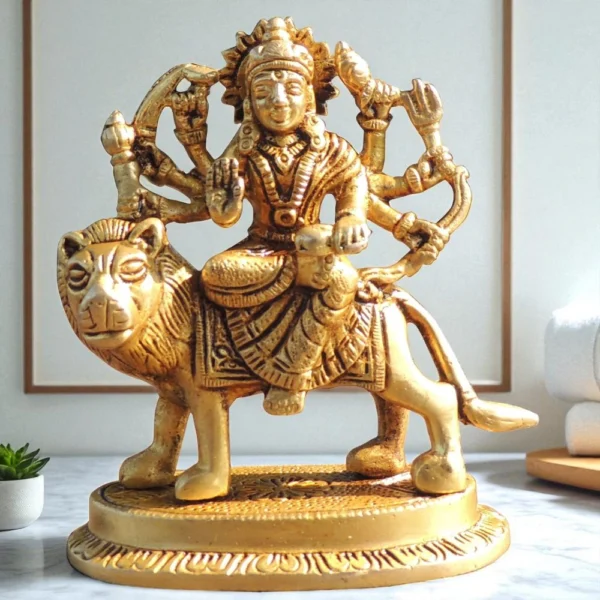 Durga Maa Idol in Brass, 4.2 inch, 520 g, brass, Vedikcraft Moradabad