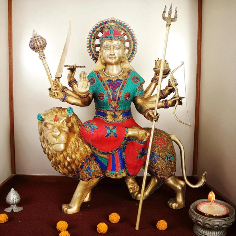 Durga Maa Idol in Brass, 35.3 inch – for Temple and Entrance