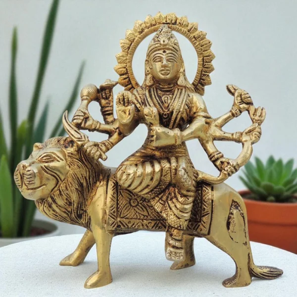 Durga Maa Idol in Brass, 6 inch, brass, Vedikcraft Moradabad