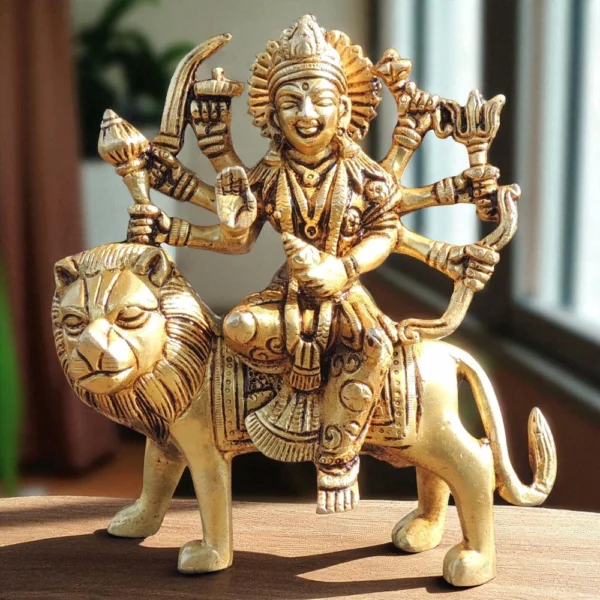 Durga Maa Idol in Brass, 5.5 inch, 1.02 kg, brass, Vedikcraft Moradabad