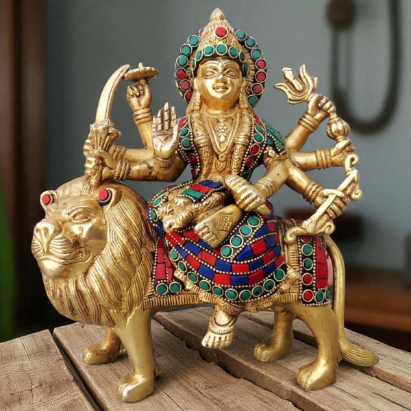 Durga Maa Idol in Brass, 9.5 inch, brass, Vedikcraft Moradabad
