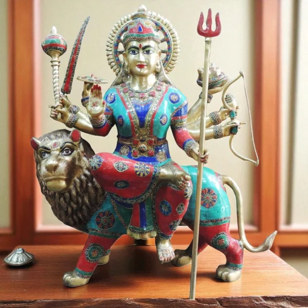 Durga Maa Idol in Brass (Lacquer), brass, Vedikcraft Moradabad