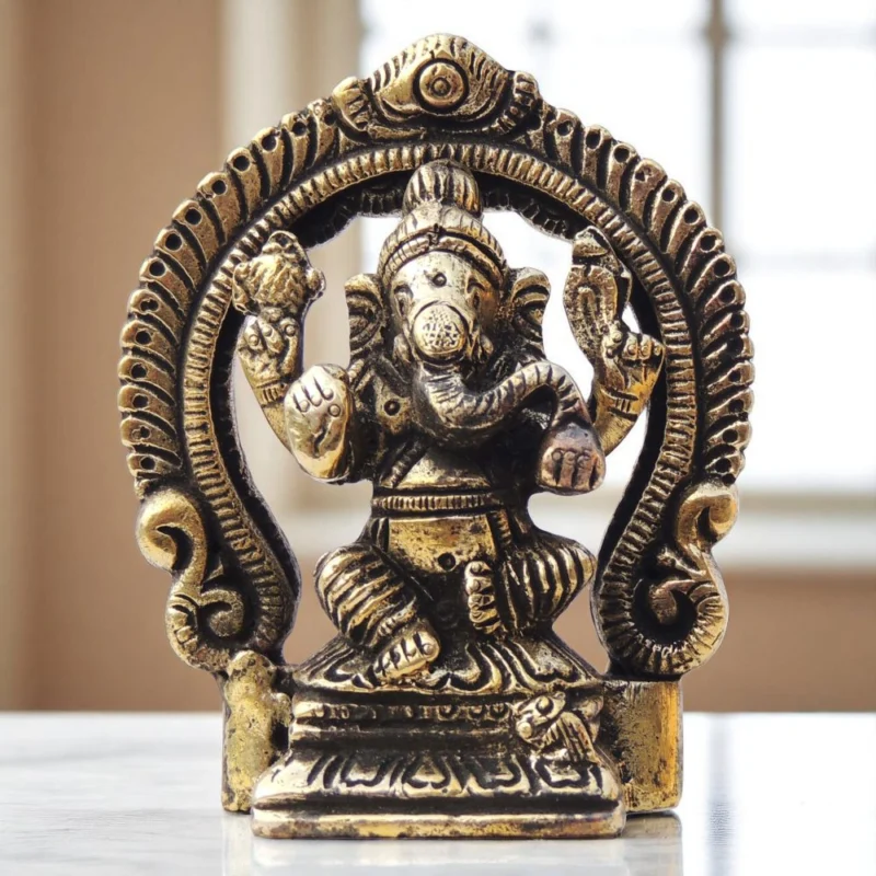 Ganesh Ji Idol in Brass (Circle), 3.1 inch – for Desk and Car
