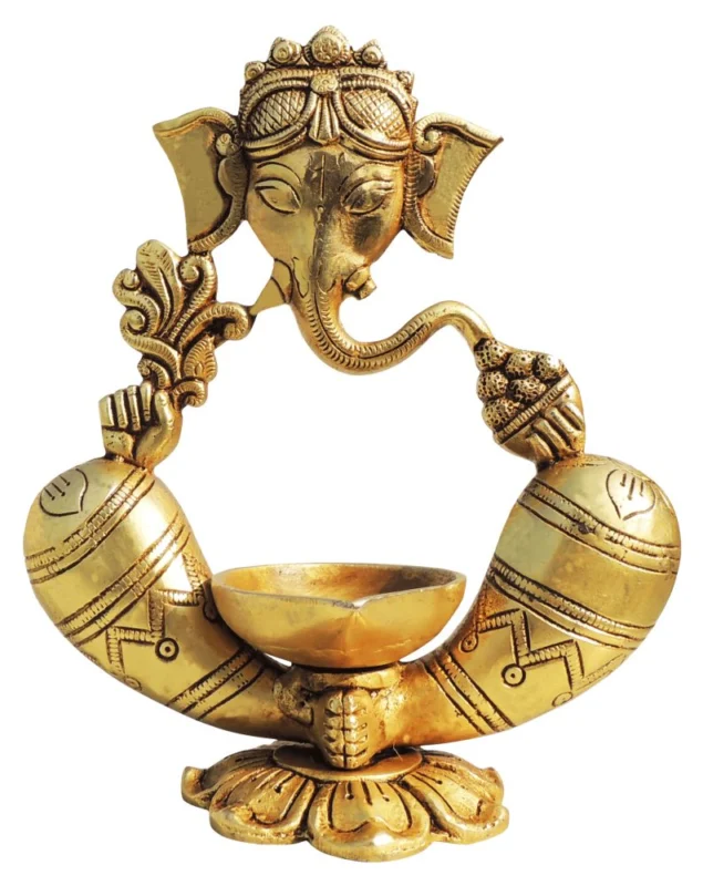 Brass Ganesh Stand Diya (Deepak), 7 inch