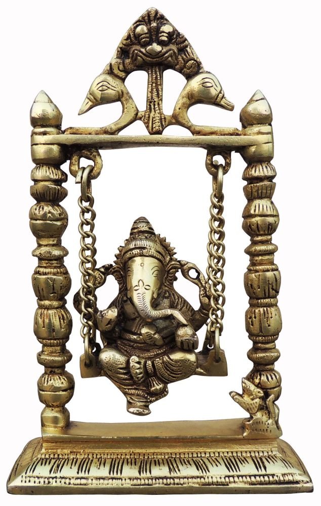 Ganesh Ji Idol in Brass, on Jhula, 9 inch, brass, Vedikcraft Moradabad