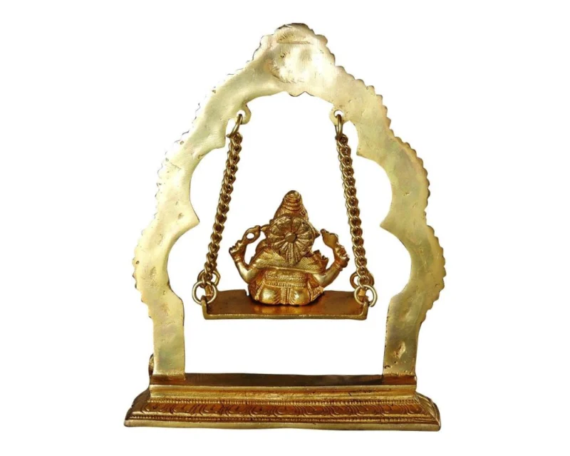 Ganesh Ji Idol in Brass, on Jhula, 9.5 inch, 1.58 kg