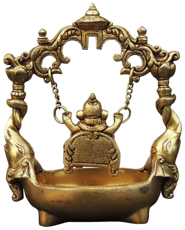 Ganesh Ji Idol in Brass, on Jhula, 8.6 inch