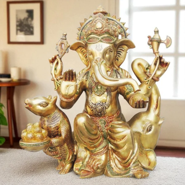 Ganesh Ji Idol in Brass (Big), 20.7 inch, brass, Vedikcraft Moradabad