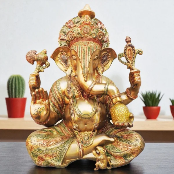 Ganesh Ji Idol in Brass, 18 inch, 18.01 kg, brass, Vedikcraft Moradabad