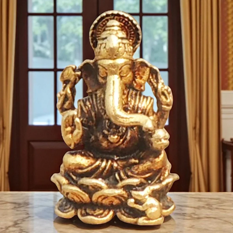 Ganesh Ji Idol in Brass, 1.1 inch – for Desk and Car