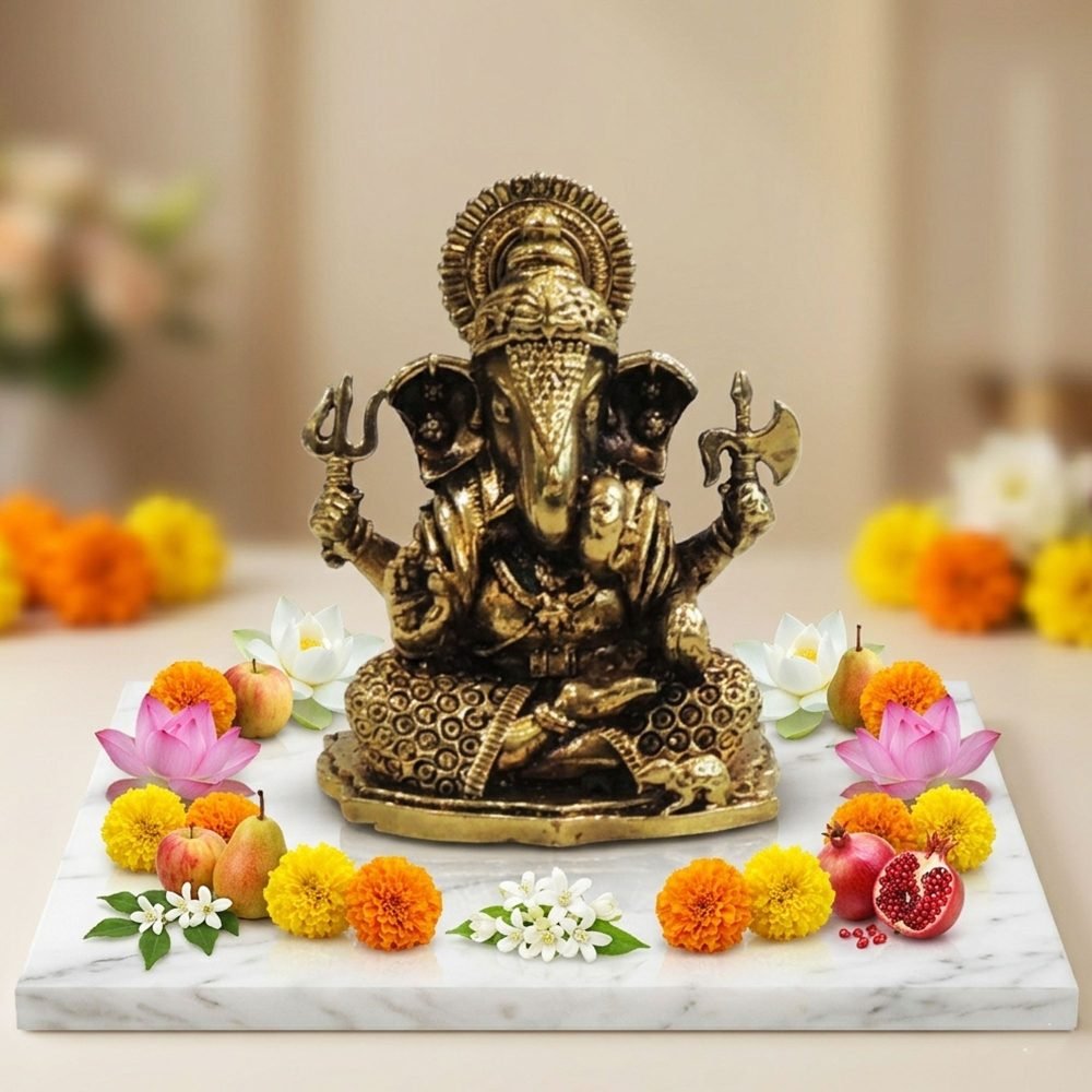Ganesh Ji Idol in Brass, 2 inch, brass, Vedikcraft Moradabad