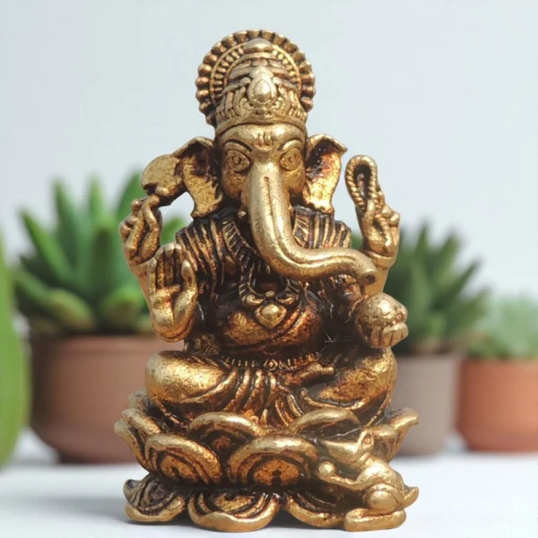 Ganesh Ji Idol in Brass, 1.6 inch, brass, Vedikcraft Moradabad