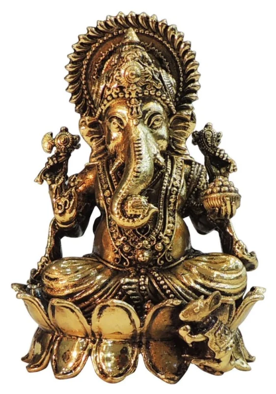 Ganesh Ji Idol in Brass, 4 inch, 260 g – for Home Mandir