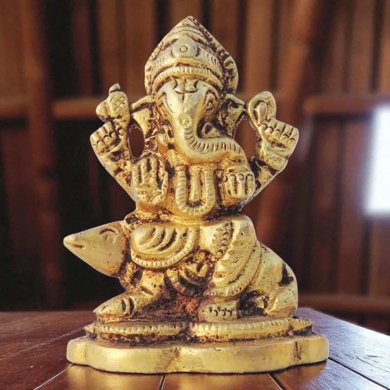 Ganesh Ji Idol in Brass, 2.5 inch, design BS1614-G – for Desk and Car