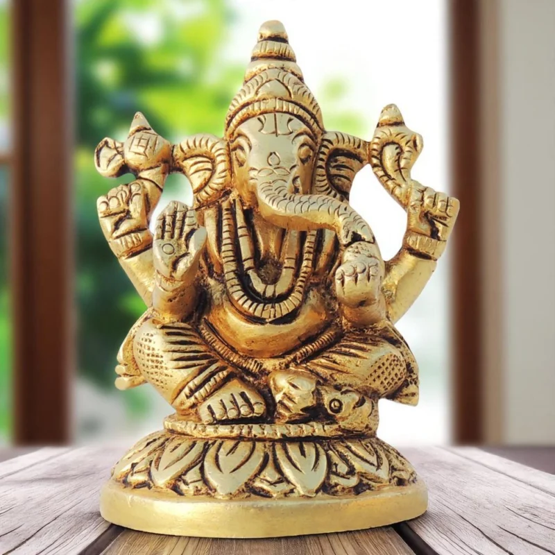 Ganesh Ji Idol in Brass, 3 inch, design BS1617-G – for Desk and Car