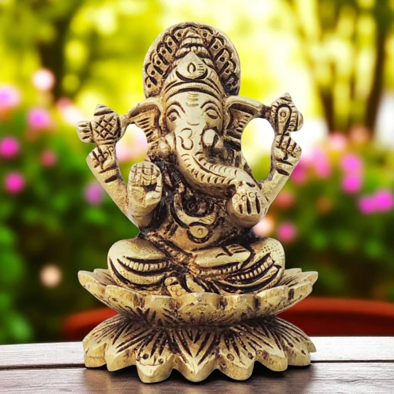 Ganesh Ji Idol in Brass, 3 inch, design BS1604-G – for Desk and Car