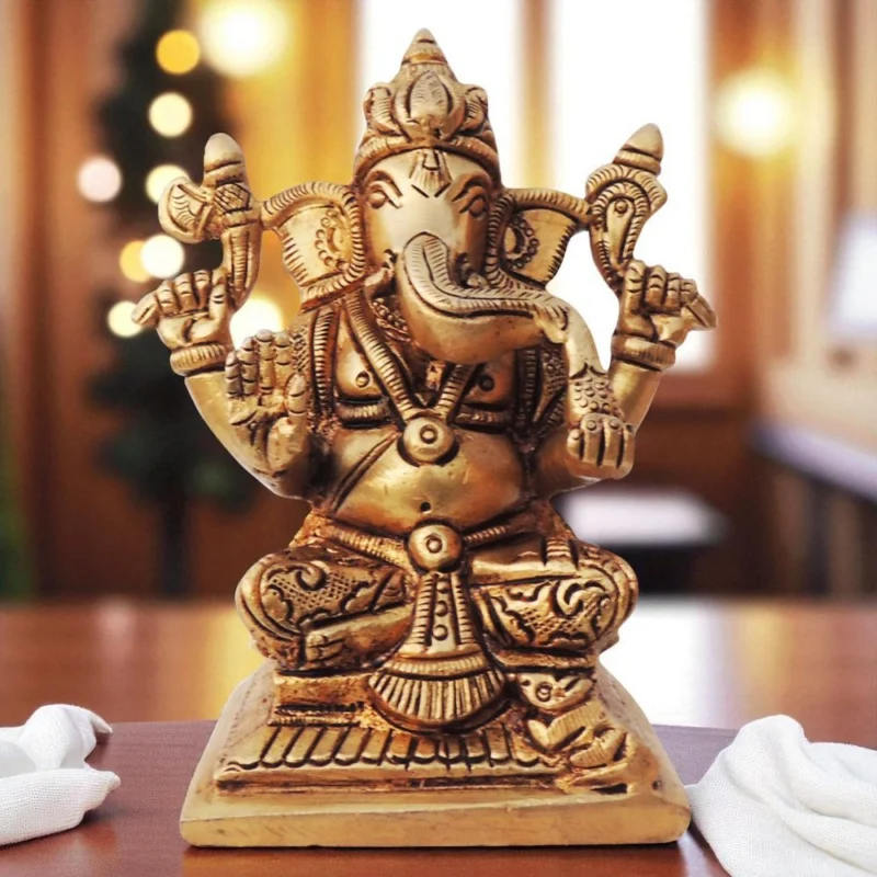 Ganesh Ji Idol in Brass, 4.2 inch, 660 g – for Home Mandir