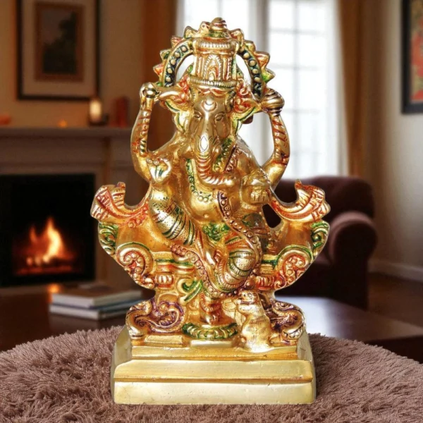 Ganesh Ji Idol in Brass, 6.8 inch, brass, Vedikcraft Moradabad