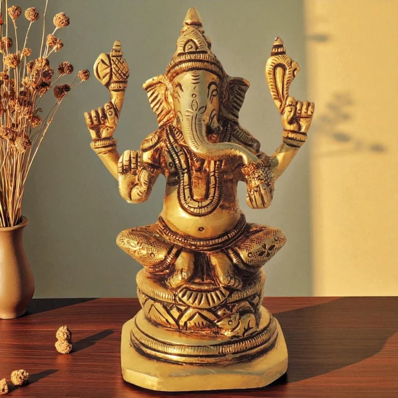 Ganesh Ji Idol in Brass, 4.5 inch, 680 g – for Home Mandir
