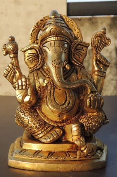 Ganesh Ji Idol in Brass, 5.5 inch, design BS1780-G, brass, Vedikcraft Moradabad