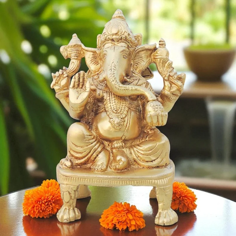 Ganesh Ji Idol in Brass, 6 inch, 930 g – for Home Mandir