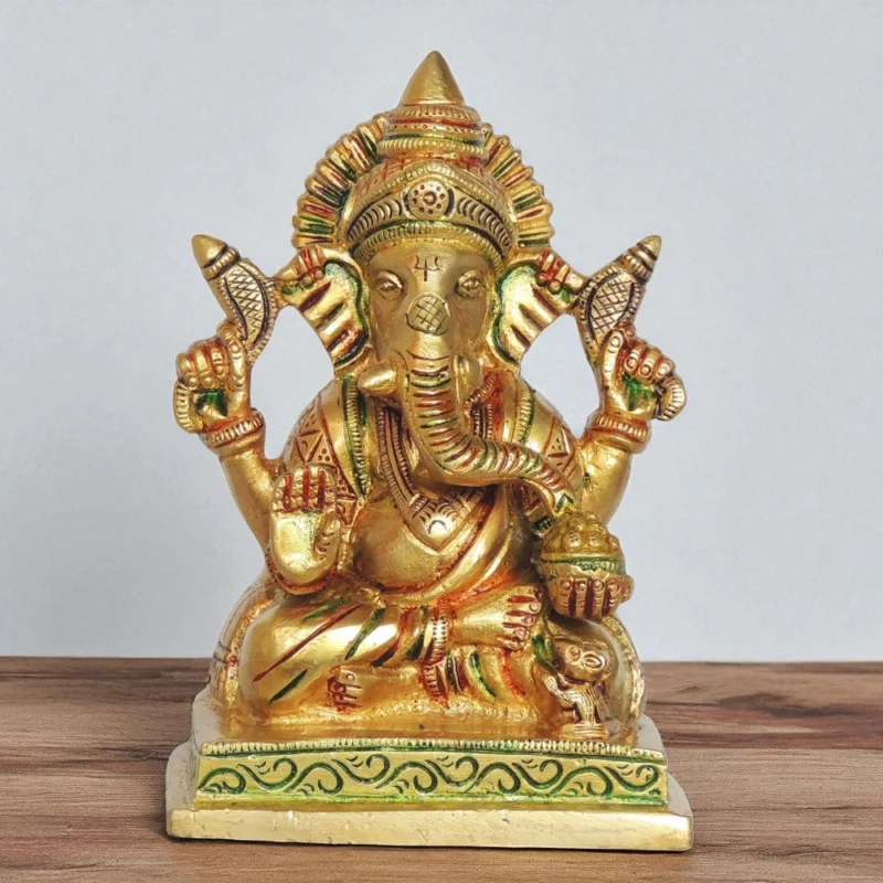 Ganesh Ji Idol in Brass, 5.5 inch, design BS1410-G – for Home Mandir
