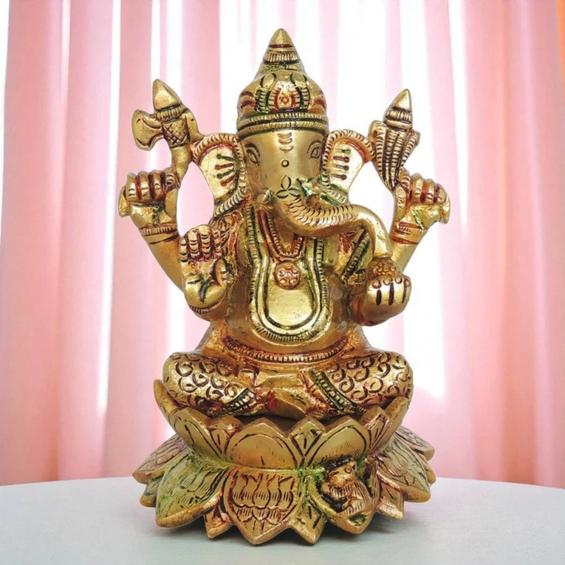 Ganesh Ji Idol in Brass, 5.5 inch, design BS1411-G – for Home Mandir