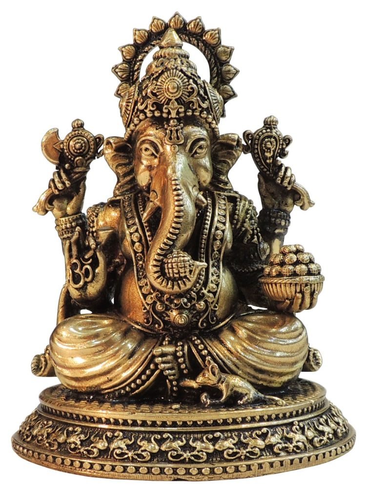 Ganesh Ji Idol in Brass, 5.5 inch, brass, Vedikcraft Moradabad