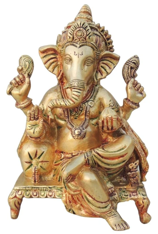 Ganesh Ji Idol in Brass, 8.2 inch